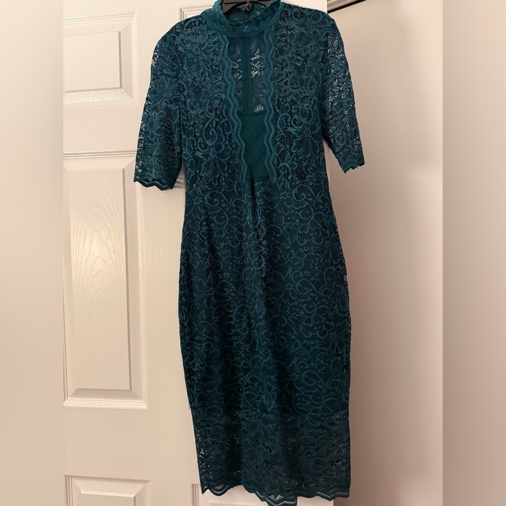 Express Teal Lace Midi Dress